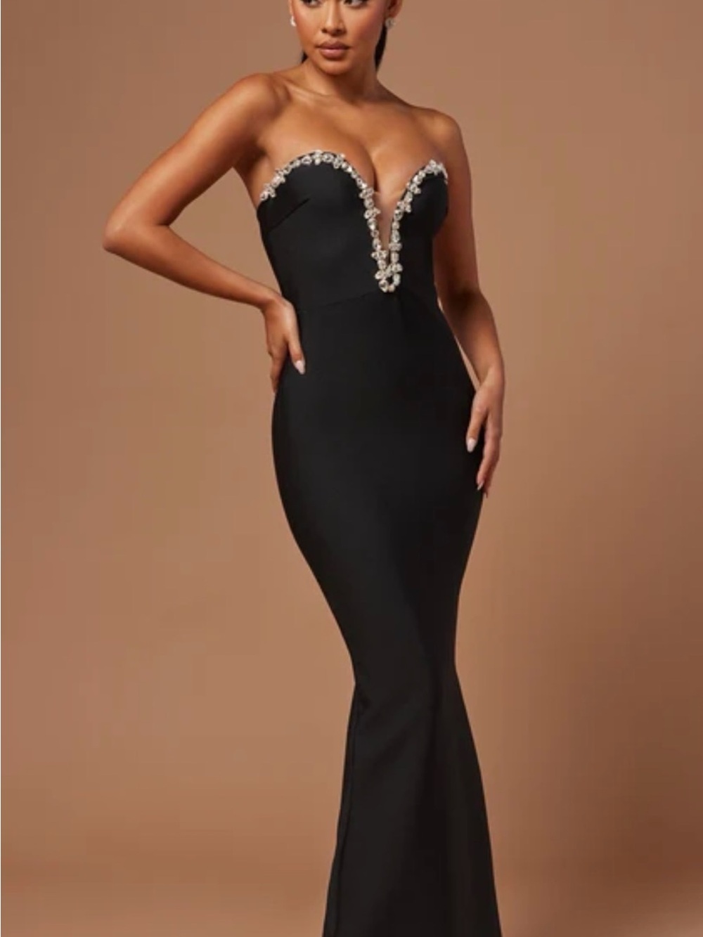 Strapless Black Embellished Mermaid Evening Dress